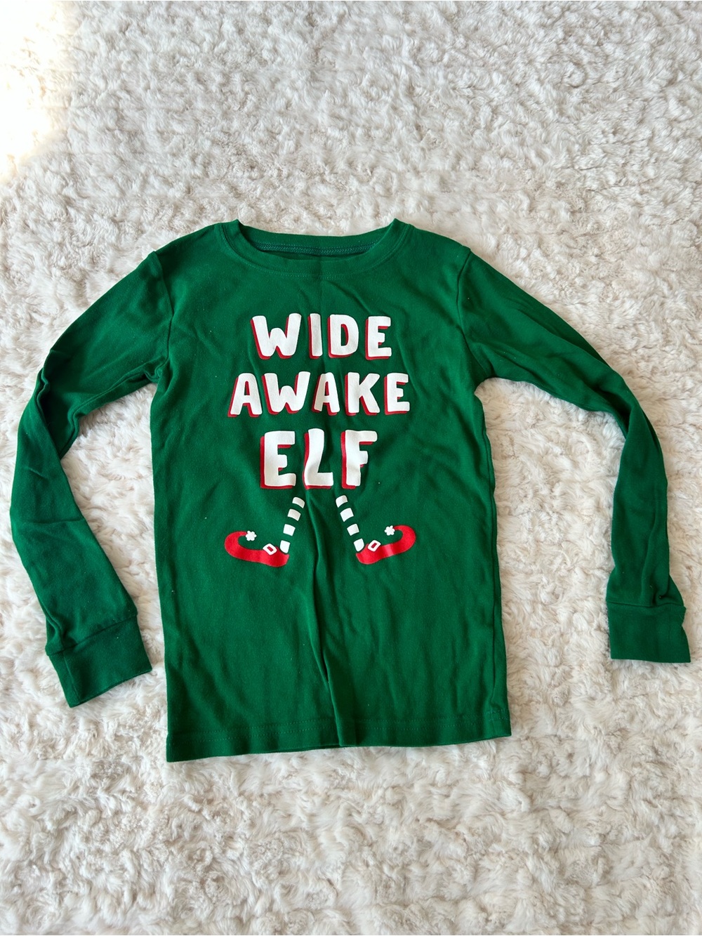 Kids 'Wide Awake Elf' Green Holiday Long-Sleeve PJ Top